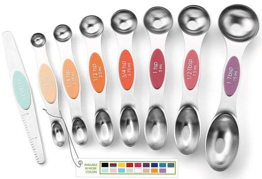 Spring Chef Stainless Steel Metal Magnetic Measuring Spoons Set of 8 with Leveler, Heavy Duty Nesting Teaspoon & Tablespoon Measuring Spoons, Kitchen Gadgets for Baking & Cooking - Desert Sunset