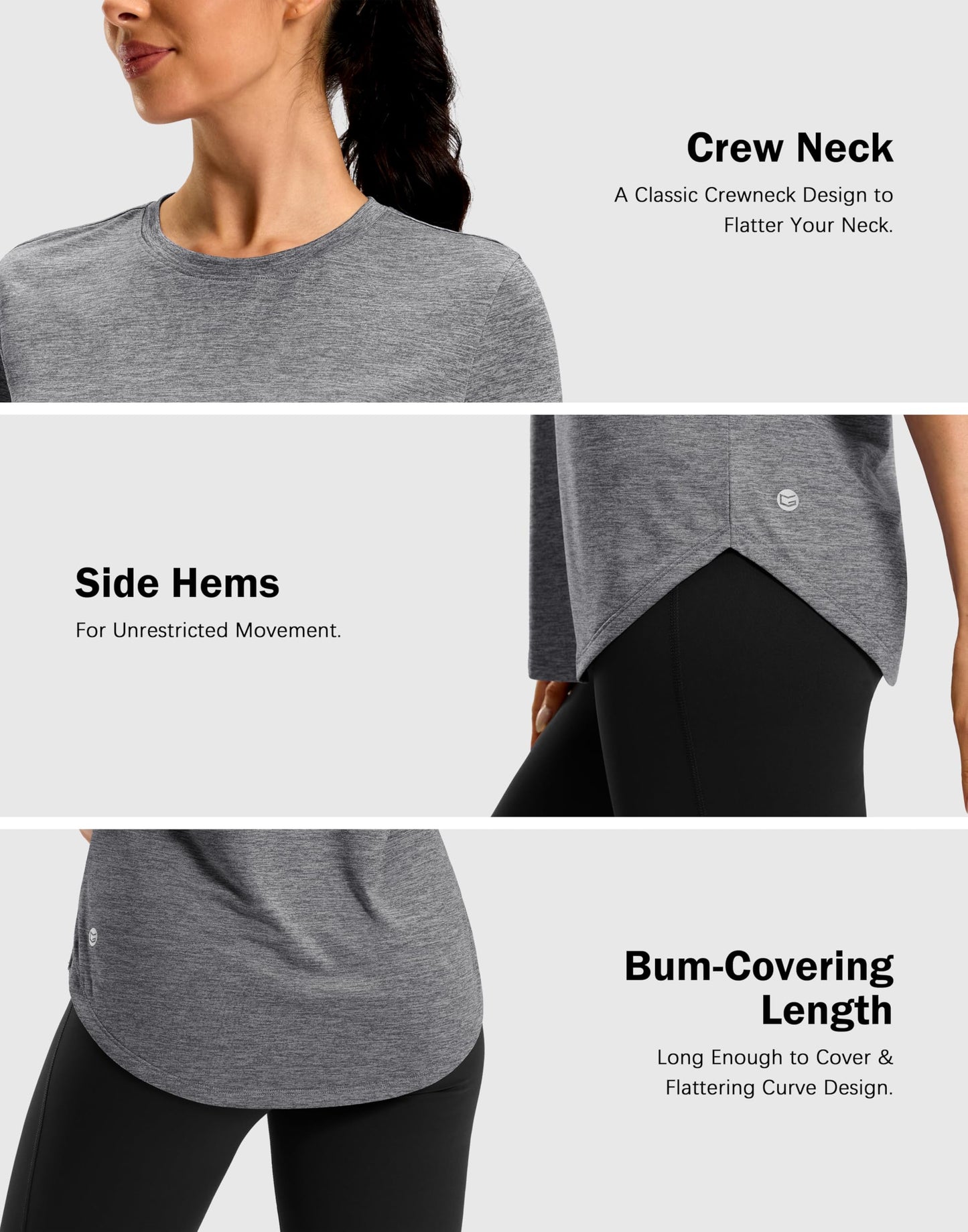 Womens Workout Shirts Short Sleeve Moisture Wicking Lightweight Athletic Gym Hiking Running Yoga Exercise Tops for Women (Grey,Medium)