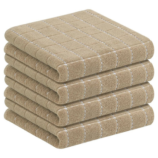 Homaxy 100% Cotton Terry Kitchen Towels(Tan, 13 x 28 inches), Checkered Designed, Soft and Super Absorbent Dish Towels, 4 Pack
