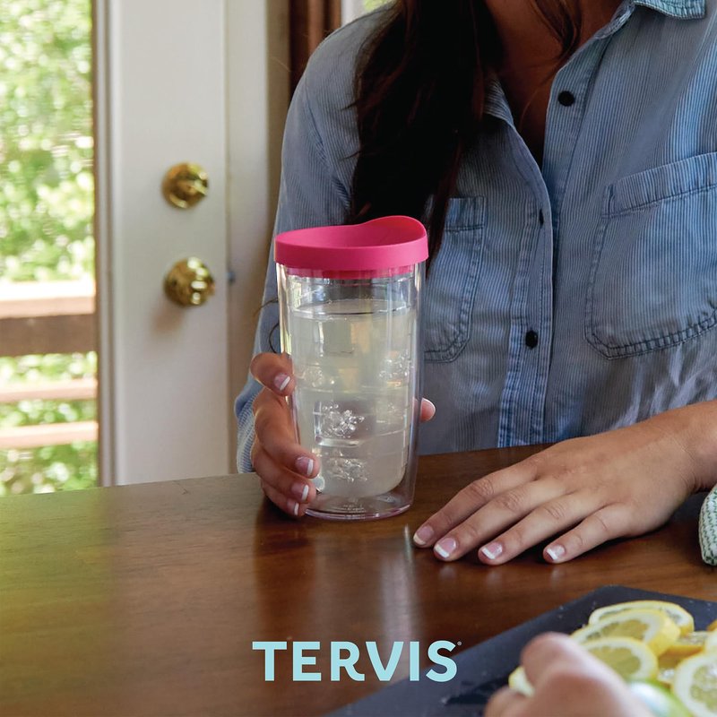 Tervis Clear & Colorful Tabletop Made in USA Double Walled Insulated Tumbler Travel Cup Keeps Drinks Cold & Hot, 16oz, Quartz