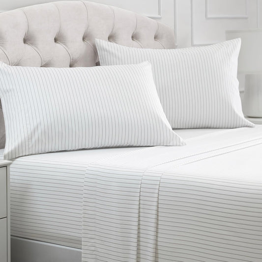 Mellanni Full Sheets Set - 4 PC Hotel Luxury Bedding | Extra Soft, Cooling, Wrinkle-Resistant (Pinstripe Gray)
