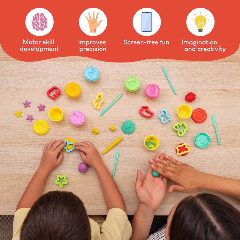 BONNYCO Play Dough Set with Molds and Goody Bags, Pack 16 Party Favors for Kids Age 3-9. Bulk Gifts, Kids Toys, Mini Birthday Games, Stocking Stuffers, Arts and Crafts Kit for Classroom