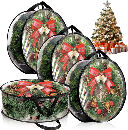 YAYODS Wreath Storage Bag - Heavy Duty 30 Inch Christmas Wreath Container with Clear Window | Black
