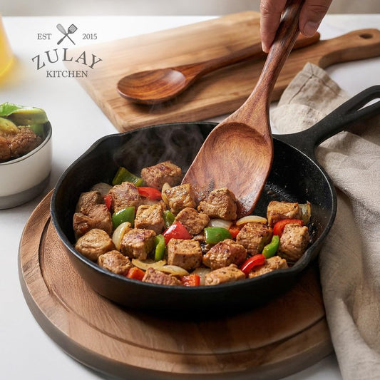 Zulay Kitchen 10-Piece Wooden Spoons for Cooking - Smooth Finish Teak Wooden Utensils for Cooking - Soft Comfort-Grip Wood Spoons for Cooking - Non-Stick Wooden Cooking Utensils - Wooden Spoon Sets