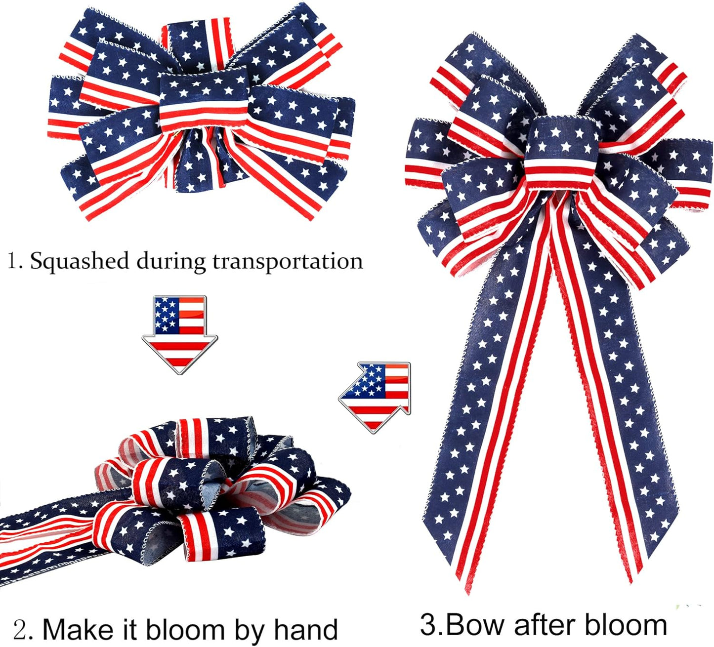 Patriotic 4th of July Decor Bow by [Brand Name] - Red, White & Blue Stripe Stars | Perfect for Wreaths & Tree Toppers