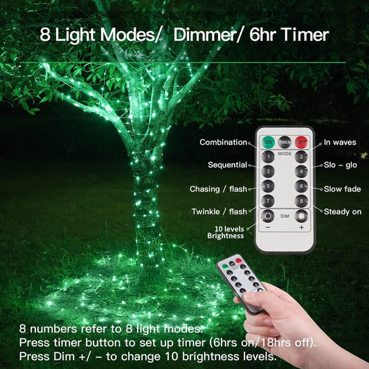 suddus Green Christmas Lights Battery Operatd, 66ft 200LED St Patricks Day Decorations Indoor, Fairy Twinkle Light with Remote for Halloween, Bedroom, Patio, Backyard, Outdoor Decorations