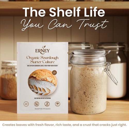 ERNEY Dehydrated Sourdough Starter for Bread Making - Perfect Rise Organic Sourdough Bread Flour with Instruction - Versatile Homemade Pastry Flour Perfect for Artisan Loaf Pizza Muffins - 1 pack