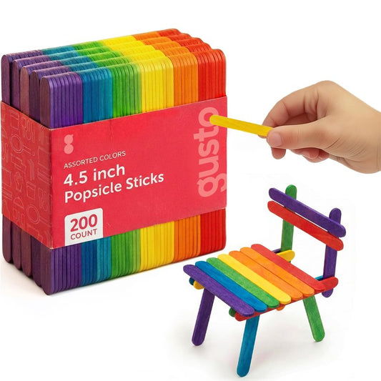 Gusto [200 Count] 4.5 Inch Colored Popsicle Sticks for Crafts - Multi-Purpose Wooden Sticks for ICES, Ice Cream, and More - (Formerly Comfy Package)