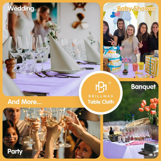 BRILLMAX 8 Pack Lavender Tablecloths 60 x 126 Inch for 8ft Rectangle Tables - 150 GSM Polyester Fabric, 15" Standard Drop, Water, Stain & Wrinkle Resistant Cloth Cover for Wedding Dining Buffet