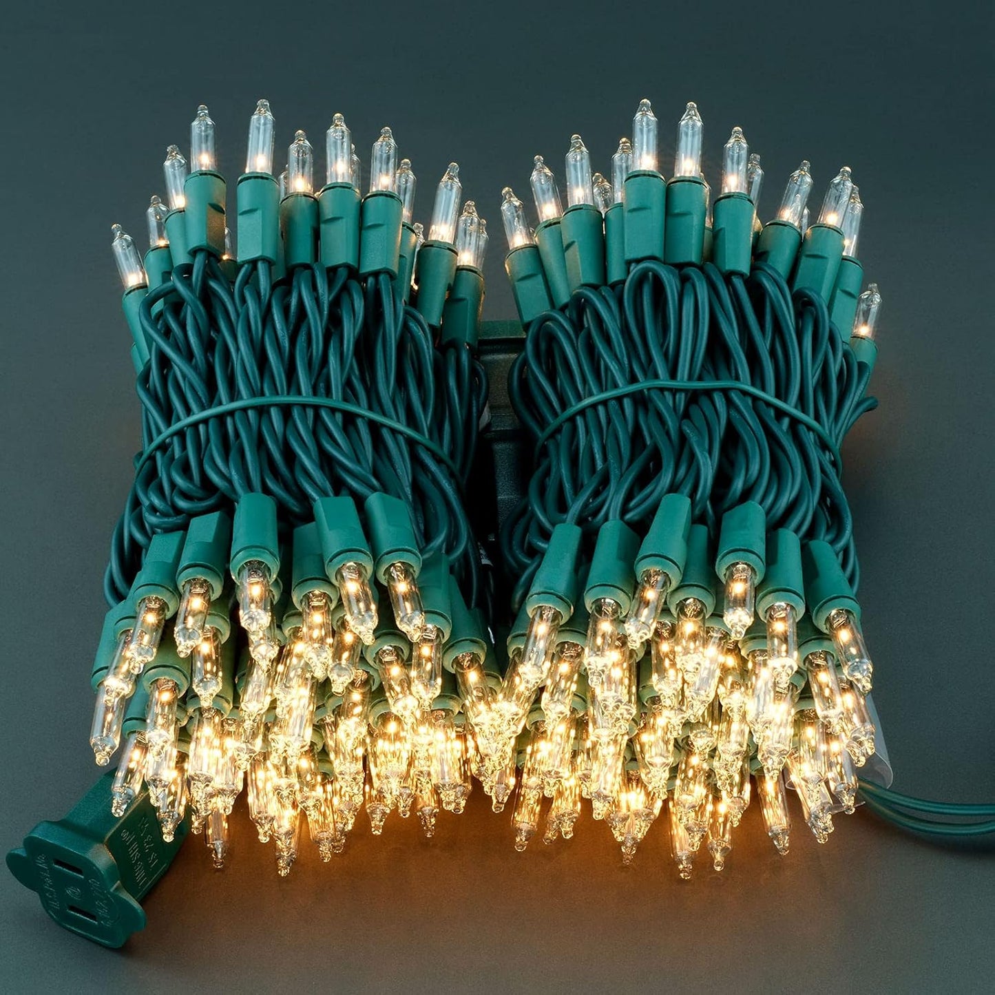 YULETIME 200 Clear Christmas Lights - UL Certified Mini String Lights, 21 ft, 2 Strands with Green Wire