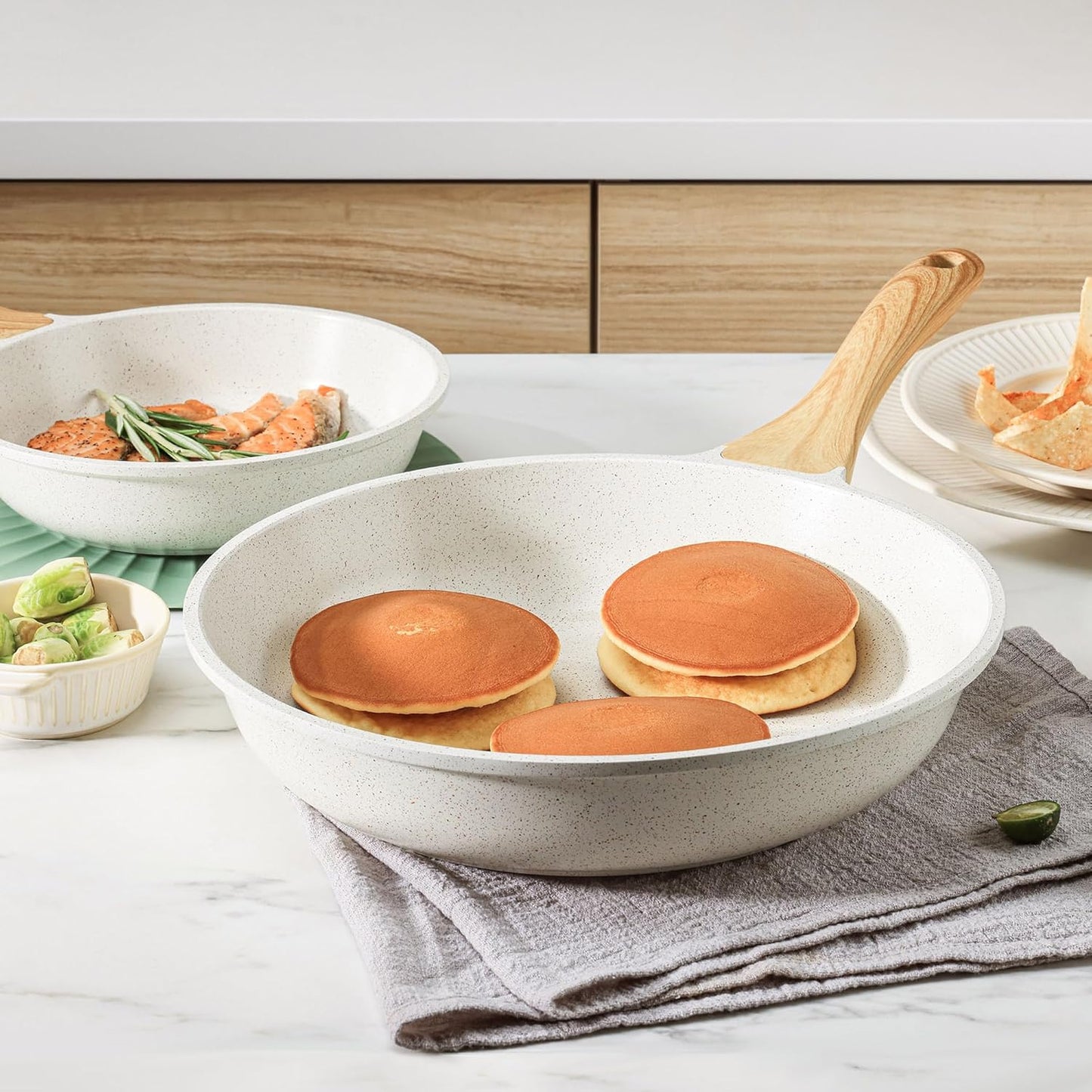 SENSARTE Nonstick Ceramic Frying Pan - 8-Inch Healthy Omelet Skillet, PFAS-Free & Induction Compatible, White (Pack of 2)