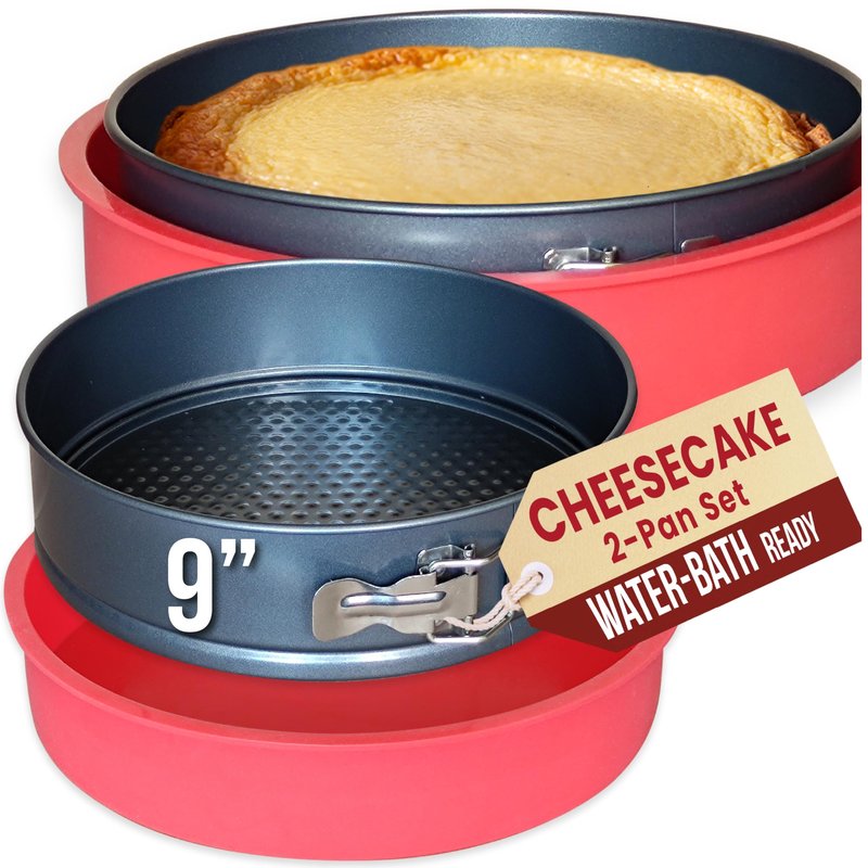 Springform Pan 9 Inch NONSTICK - Cheesecake Pan with Silicone Sleeve – NO LEAKS in Water Bath - No Foil Wrap Needed - Easy Cake Release – Sturdy Build - Heavy-Gauge Carbon Steel 0.4 mm