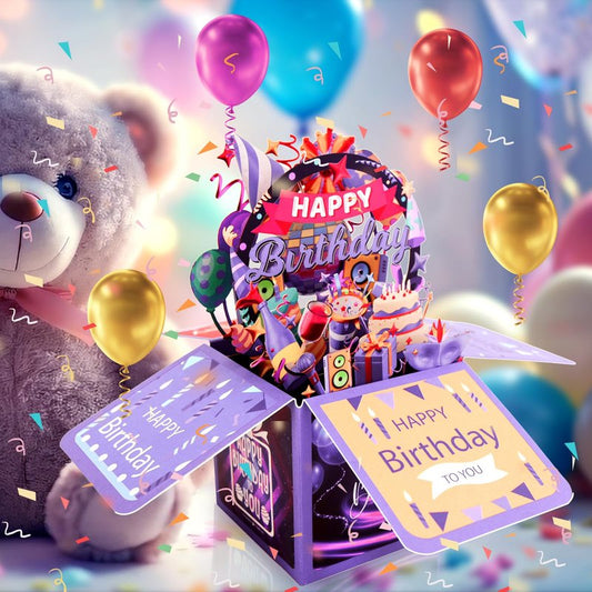 Surprise Pop Up Happy Birthday Cards, Lovely 3D Birthday Card for Adults and Kids with Envelopes, Unique Design Handmade Foldable Greeting Cards for Daughter, Son, Mom, Dad, Friend（Deep Purple）