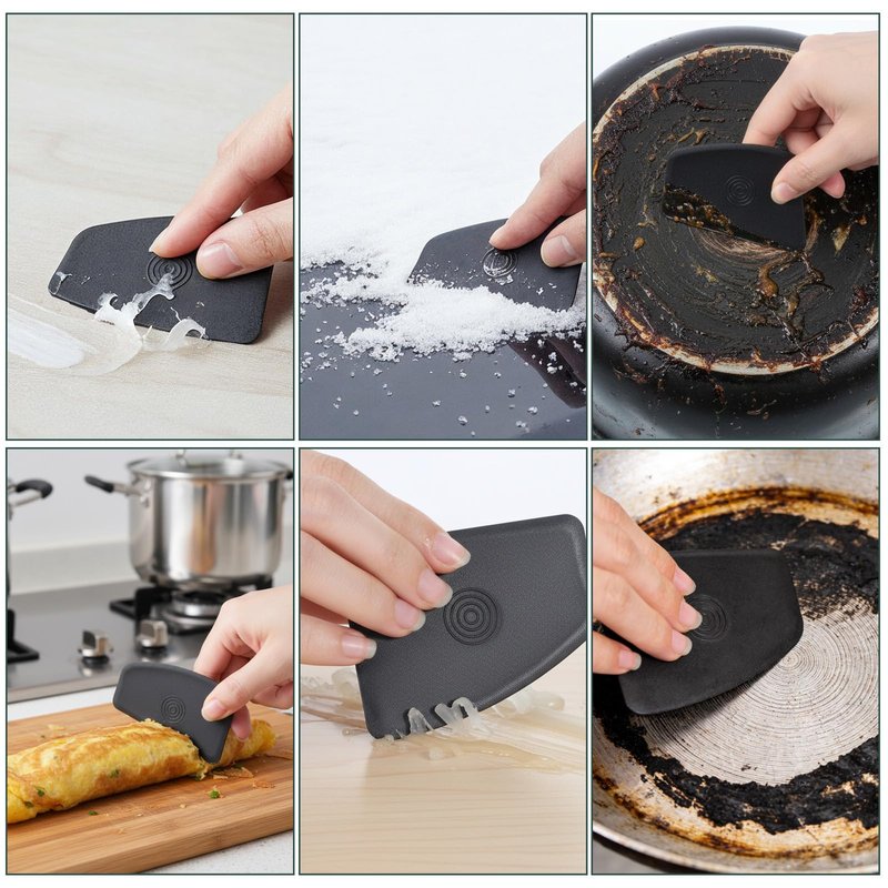 salbsever Pan Scraper Tool 5 Pack Plastic Pot Scraper Dish Scrapers for Cast Iron Food Scrapers Tool Non-Scratch Plastic Bowl Scraperes for Cleaning Grease Burnt Food （Black Thickness 0.078 inches
