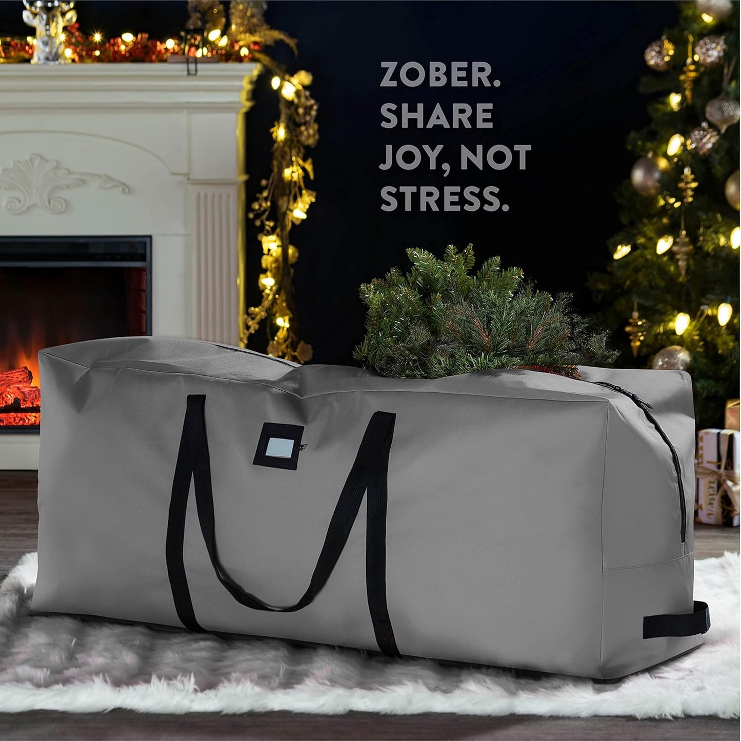 ZOBER Christmas Tree Storage Bag | 600D Oxford Fabric - Waterproof & Tear-Proof - Fits 7.5 Ft Trees - Gray