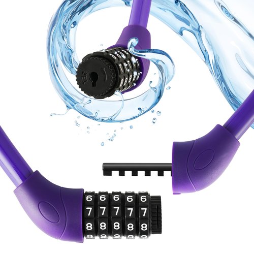 IDEALUX Bike Lock Cable, Bicycle Cable Lock with 5 Digit Combination，Big Head & Metal Pin with Copper Lock Core, Resettable Kids Bike Cable Lock, 20" x ∅0.8" Purple