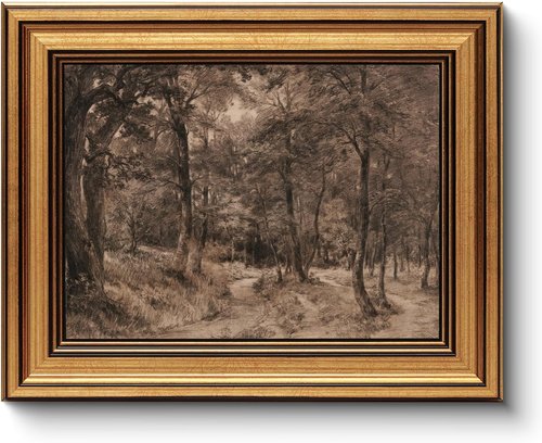 HUARCEY Vintage Gold Framed Wall Art - Nature Painting Prints for Living Room & Bedroom Decor | Charcoal Landscape Canvas