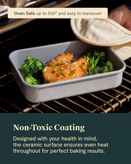 Caraway Nonstick Baking Pan Set | 2x 9" x 6.5" & 1x 9" x 13" - Non-Toxic, PTFE & PFOA Free - Deep Ceramic for Casseroles & Lasagna - Sage