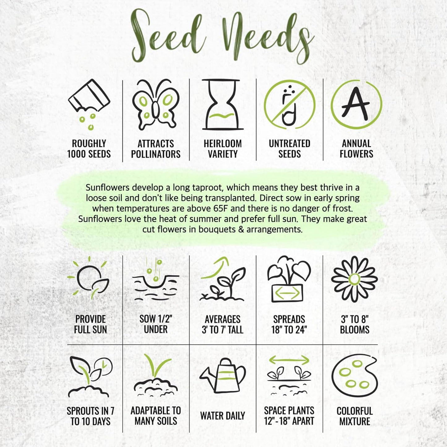 Seed Needs Sunflower Seeds - Crazy Blend Heirloom Varieties | 1 Ounce Resealable Bulk Package