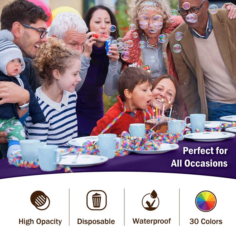 Exquisite Party Solids 6-Pack Premium Plastic Tablecloth 54in. x 108in. Rectangle Plastic Table Cover - Purple