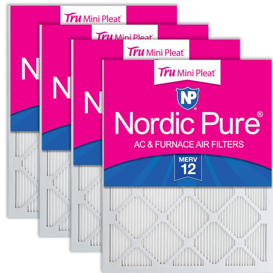 Nordic Pure 20x20x1 (Actual Size: 19 1/2 x 19 1/2 x 3/4) Tru Mini Pleat MERV 12 AC Furnace Air Filters – 2.5X More Media for Longer-Lasting, High-Efficiency Filtration - 4 Pack