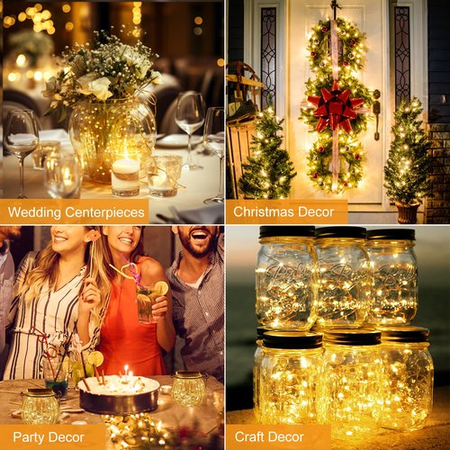 btfarm 20 Pack Fairy Lights Battery Operated, 3 Modes 7ft 20 Led Twinkle Lights, Mini Bulk String Lights Waterproof Silver Wire for Mason Jars Christmas Wedding Vases Centerpiece Decor, Warm White