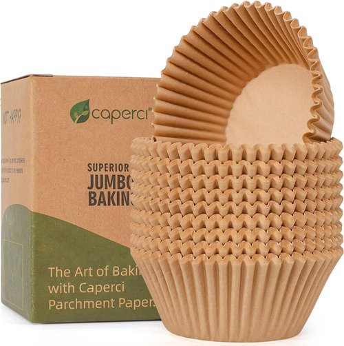 Caperci Jumbo Muffin Liners - 200 Pcs Natural Paper Baking Cups | Non-Stick & Grease-Proof