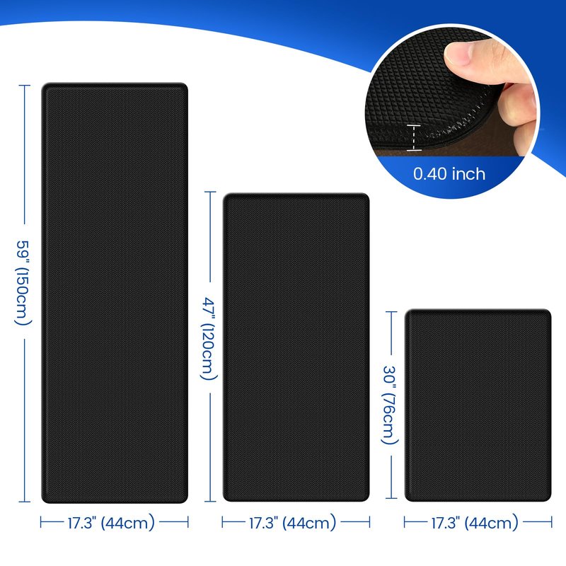 KitchenClouds Kitchen Mats for Floor,3PCS Kitchen Rugs,Non Slip Anti Fatigue Mats for Floor,Waterproof Kitchen Sink Mat,Cushioned Standing and Comfort Mats for Office,Black