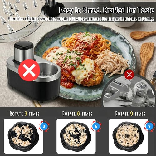 Chicken Shredder Tool by Twist - Manual 10-Inch Meat Shredder with Clear Lid & Non-Slip Base | Easy Clean, Dishwasher Safe (Black)