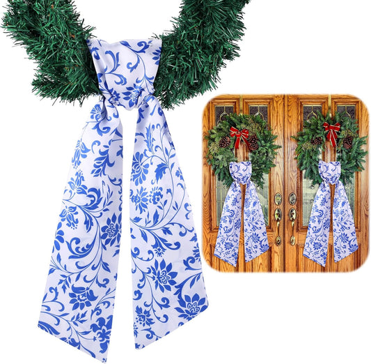 VitalCozy Wreath Sash Set - Elegant Blue Garland Ribbon for Indoor/Outdoor Decor | 4.5" W x 56" L