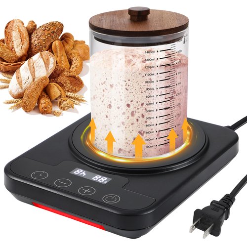 Electric Sourdough Starter Warmer Mat Thermostat Control(70-100°F) Sourdough Warming Pad, Smart Memory Warming Heating Pad Mat 12h Timer, Auto Shutoff, Sour Dough Heater Proofing Tool for Home Baking