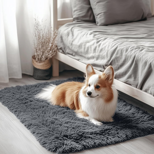 OLANLY Soft Fluffy Shaggy Small Rug - Machine Washable Indoor Carpet for Bedroom & Nursery, Grey