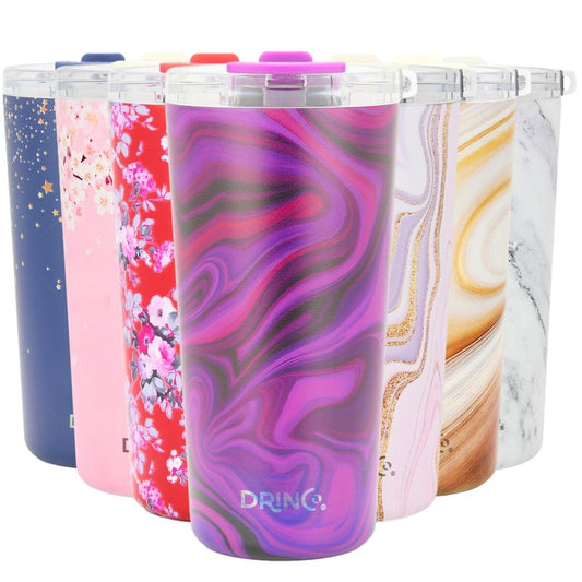 Drinco - 20 oz Stainless Steel Tumbler | Double Walled Vacuum Insulated Mug With Lid, 2 Straws, For Hot & Cold Drinks (20oz Purple Swirl)