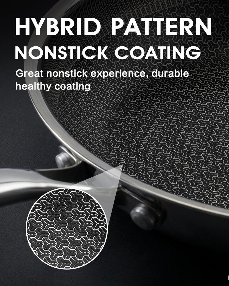 10 Inch Non Stick Frying Pan with Lid, Hybrid Nonstick Stainless Steel Skillet Pan with Stay-cooling Handle, PFOA Free Non Toxic Dishwash & Oven Safe Kithchen Cookware Set Compatible All Cooktops