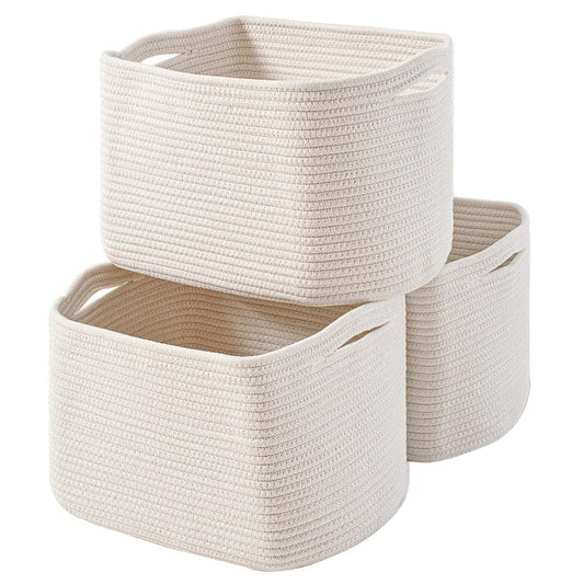 ICERZCZ Storage Baskets for Organizing Shelves, Woven Cotton Rope Bins for Baby Nursery Organization, Book Toy Towel Organizer, 15"x11"x9.5", 3 Packs, Off White