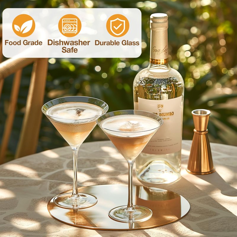 Qipecedm Martini Glasses Set of 4, 9 oz Crystal Cocktail Glasses, Hand Blown Crystal Martini Glasses for Espresso Martini, Cosmopolitan, Gimlet, Home Bar, Party, Martini Glassware Gift Set (Stem)