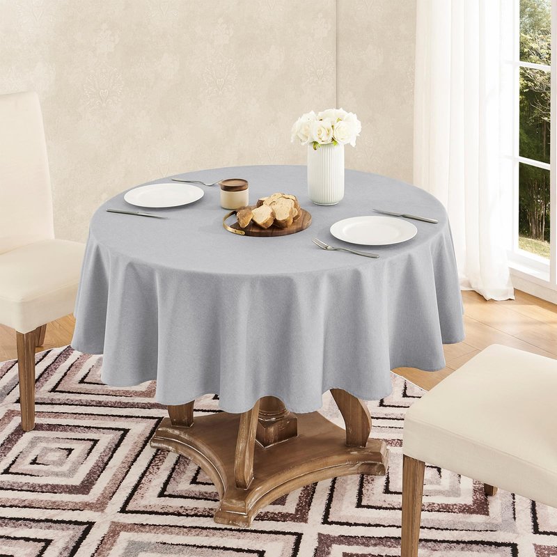 Veblandy Tablecloth Linen Textured Waterproof & Stain Resistant Table Cloth Wrinkle Free Decorative Fabric Farmhouse Table Cover for Dining/Party/Buffet/Wedding, 60 x 60 Inch, Light Grey