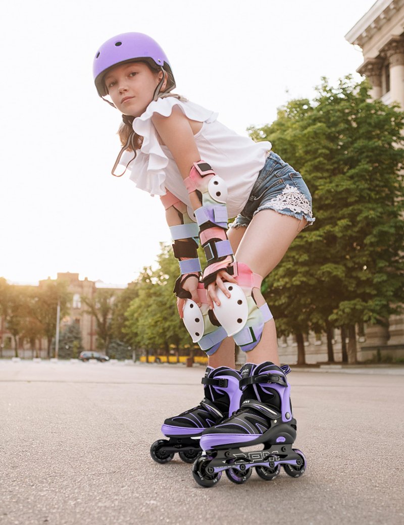 2PM SPORTS Kids Adjustable Inline Skates Ages 4-12, Youth Inlie Skates for Girls Boys 5-8 8-12 with Full Light Up Wheels, Beginner Women Men Adult Skates - Purple Medium