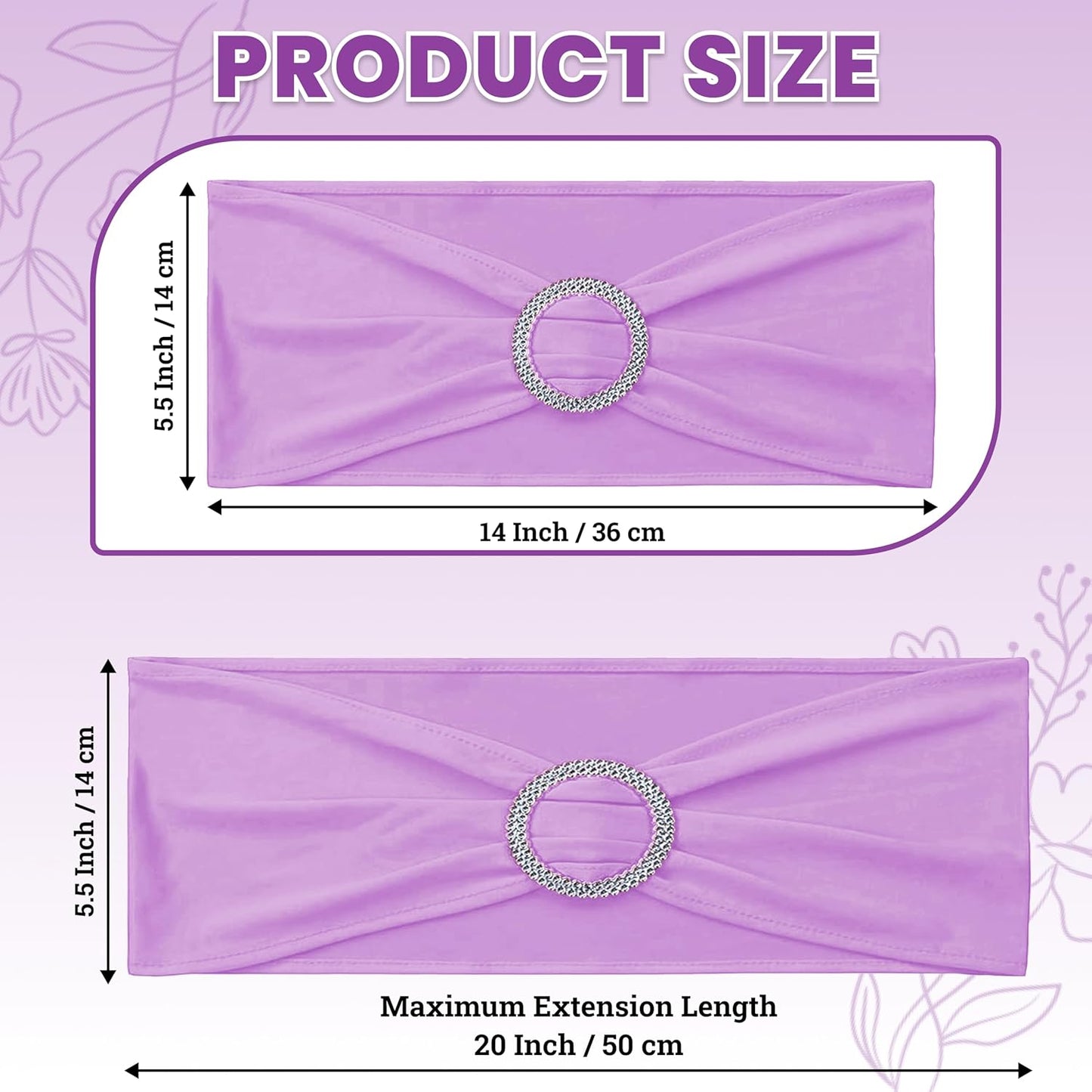 MDS Premium Stretch Spandex Chair Sashes - Pack of 50 Light Purple Covers with Buckle Slider for Weddings & Events