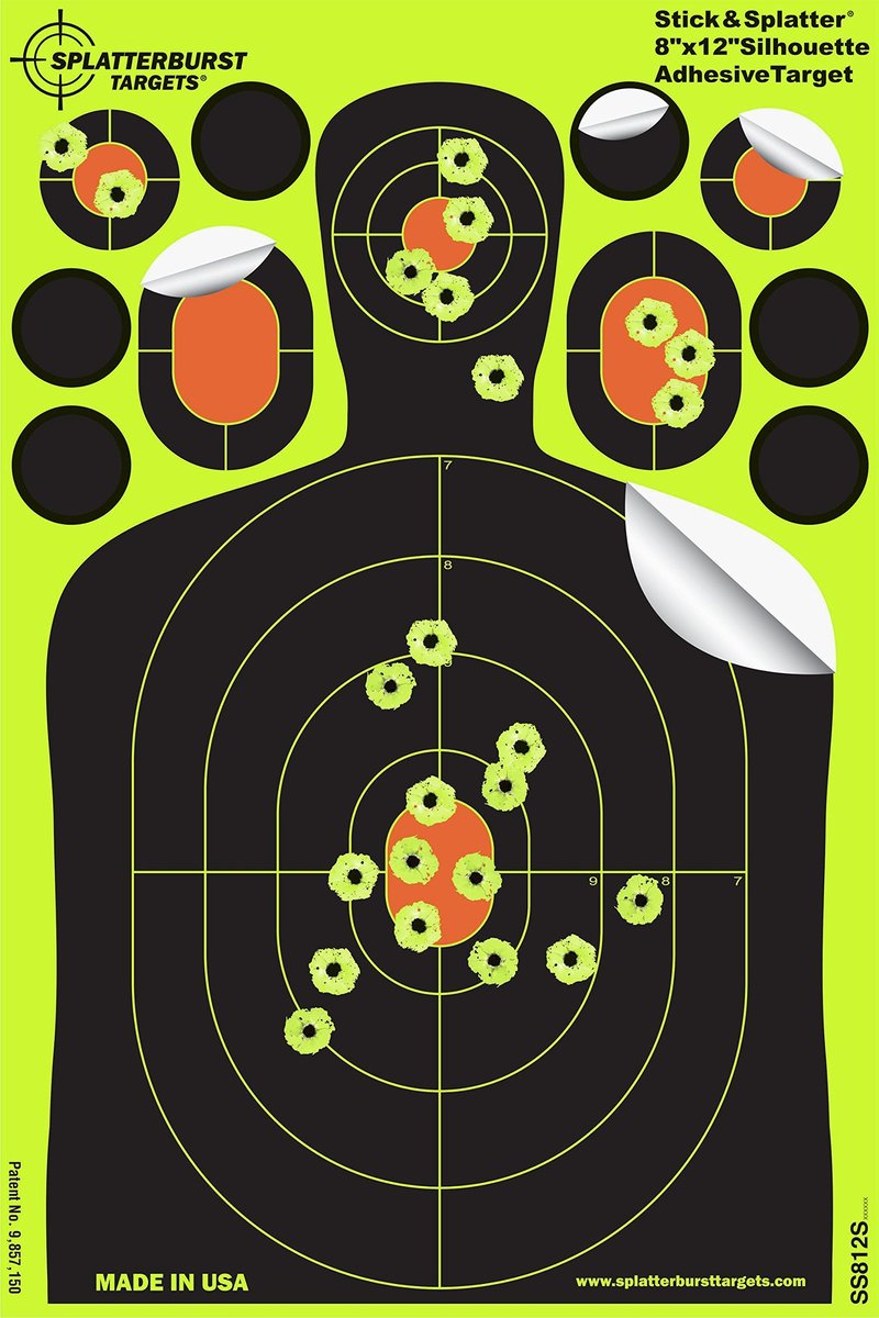 Splatterburst Targets - 8 x 12 inch Adhesive Mini Silhouette - Stick & Splatter Shooting Targets - Gun - Rifle - Pistol - Airsoft - BB Gun - Pellet Gun - Air Rifle (25 Pack)