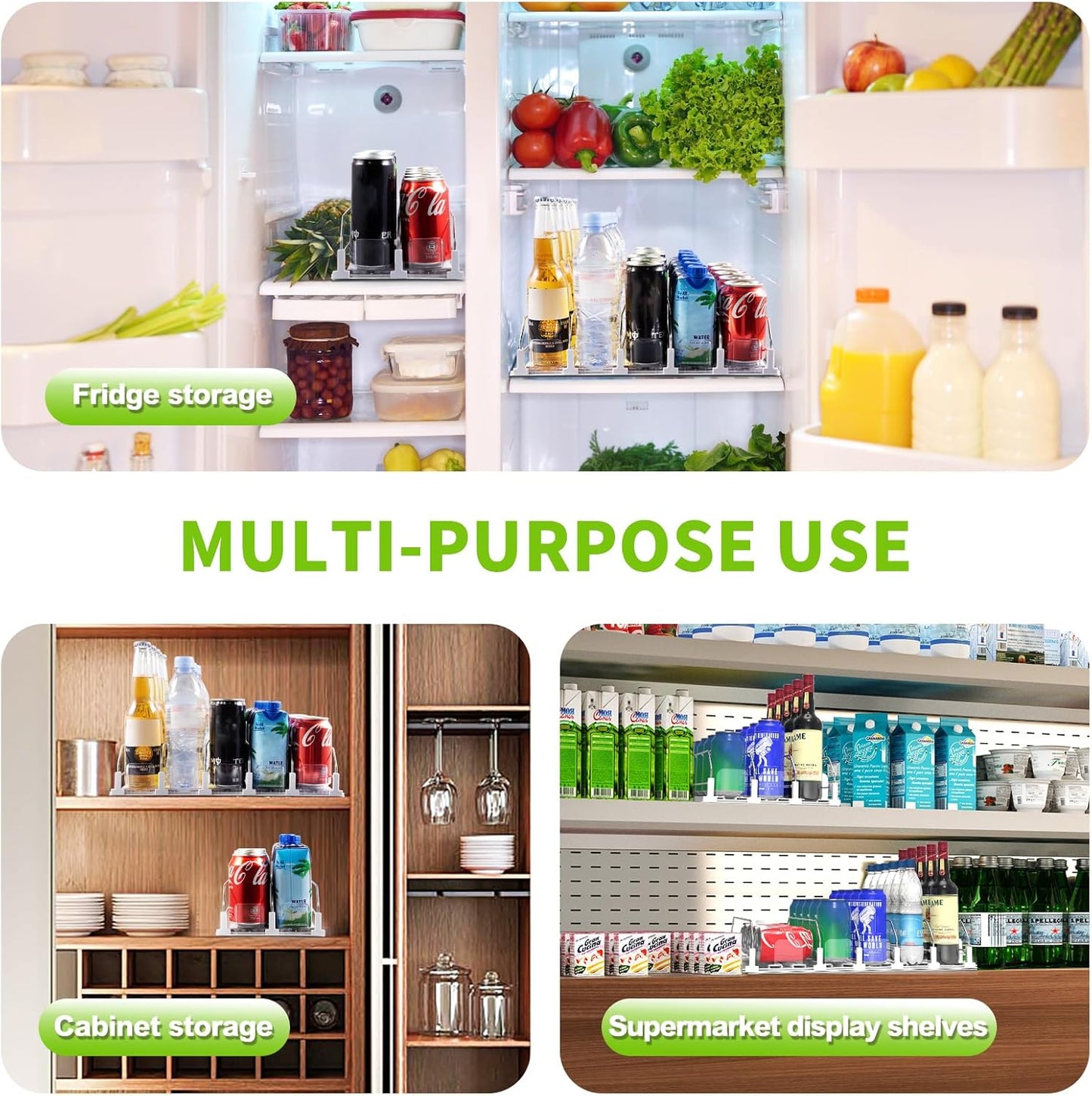 Skiennix Drink Organizer - Automatic Soda Can Dispenser for Fridge Holds Up to 10 Cans | 2 Rows