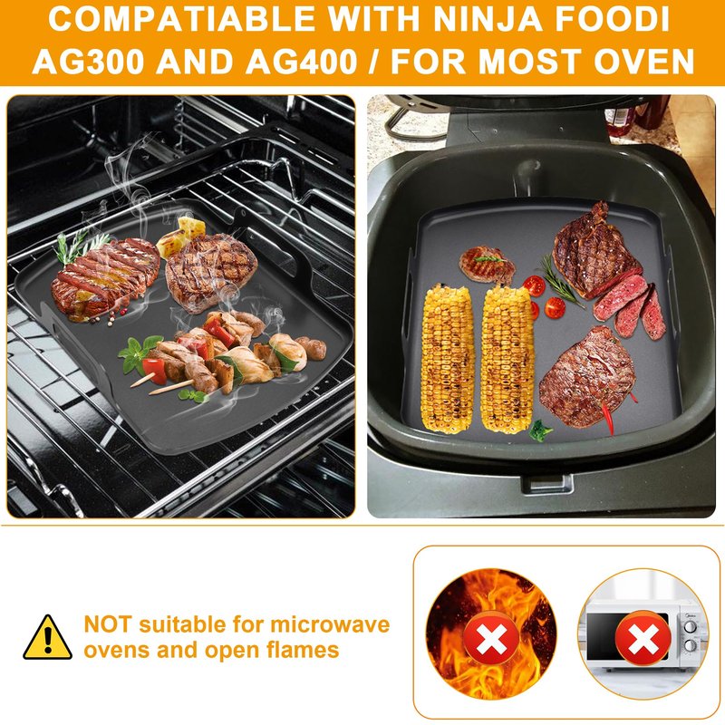 BBQ PLUS Grill Griddle Plate for Ninja Foodi Indoor AG300, AG300C, AG301, AG301C, AG302 Models Grill,Griddle Air Fryer Pan Replacement Parts for Ninja IG301A LG450CO,Non-Stick GE Gas Stove Top Parts