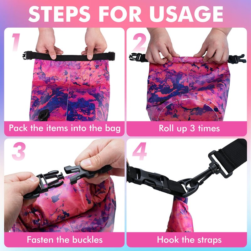 VILLEY Dry Bag Waterproof 5L Roll Top Storage Backpack, Keeps Gear Dry Lightweight Backpack for Kayaking Boating Camping Swimming and Beach Accessories Purple Camo