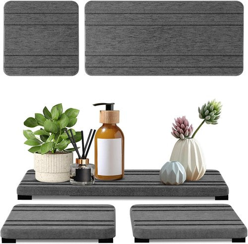Diatomite Stone Sink Tray Set - 3PCS Water Absorbing Drying Coasters | Instant Dry Kitchen Sponge Holder (8x4 & 4x4 Inch)