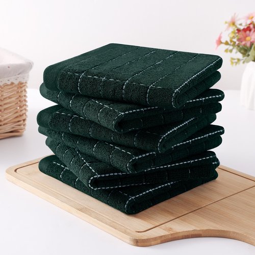 Homaxy 100% Cotton Terry Kitchen Dish Cloths, Ultra Soft and Absorbent Dish Towels for Kitchen, Suitable for Drying and Washing Dishes, 6 Pack, 12 x 12 Inches, Blackish Green