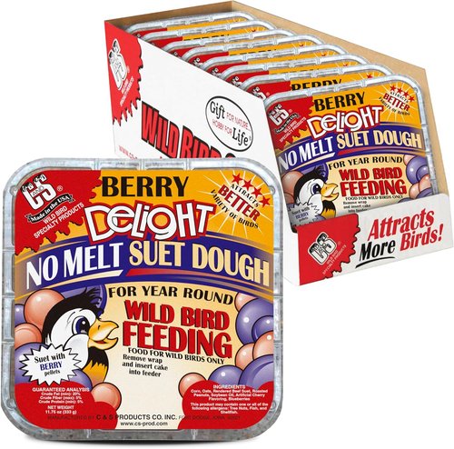C&S Berry Delight Suet Cakes - No Melt Formula for Wild Birds | 11.75 Ounces, Pack of 8