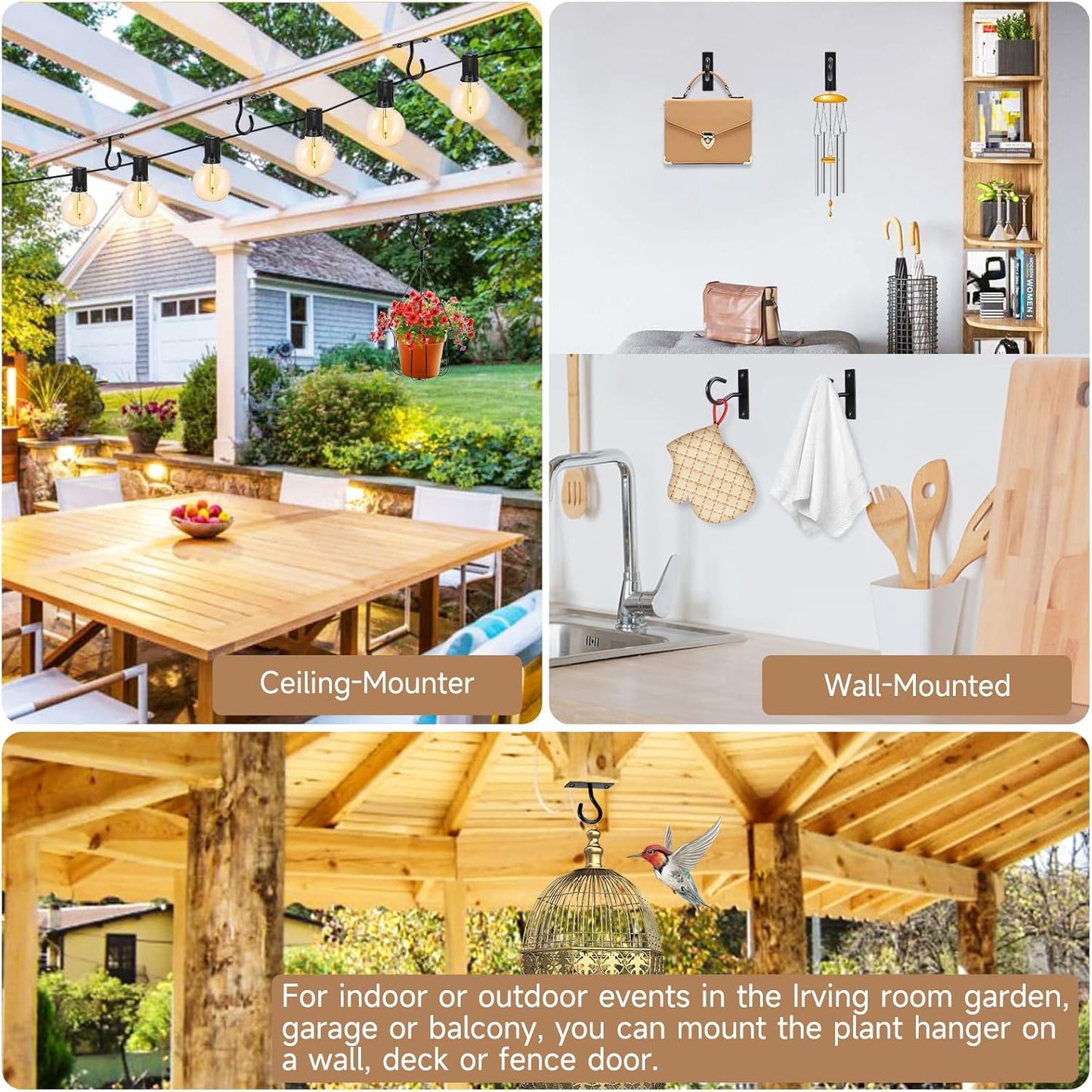 Skiennix Ceiling Hooks - 2.5-Inch Plant Hangers for Indoor/Outdoor Use | Durable Wall Hooks for Pots & Decor