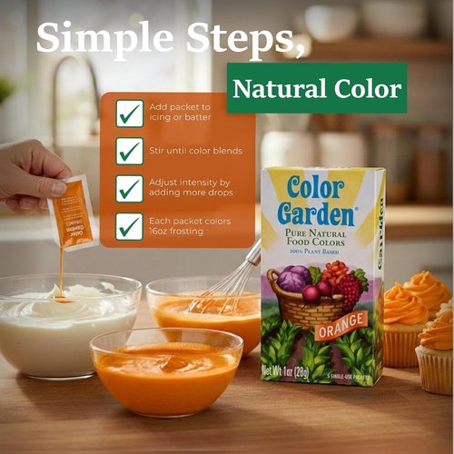 Color Garden Pure Natural Food Coloring - Orange | Plant-Based, Vegan, Non-Toxic Liquid Dye, 5 ct 1 oz