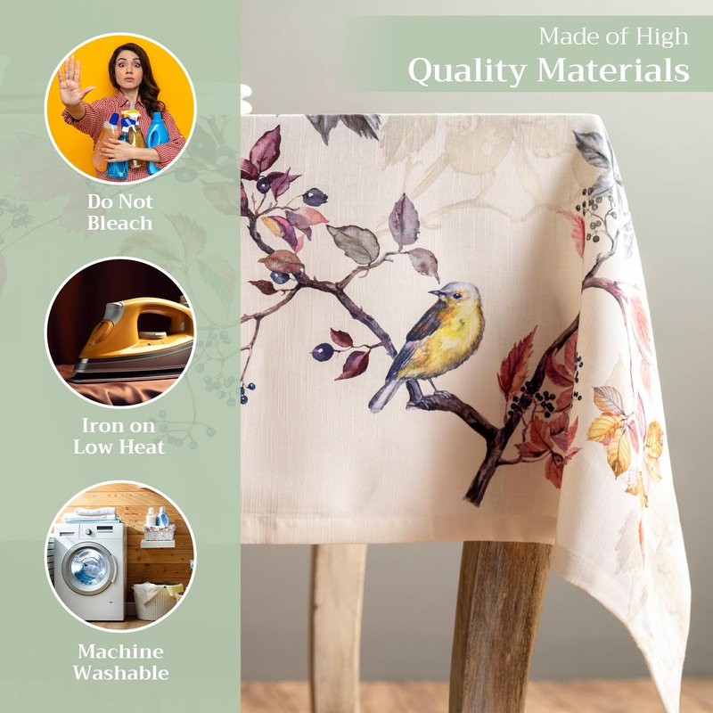 Maison d' Hermine Table Cloth Rectangle Table 100% Cotton 54 x 72 Inches Fall Tablecloth Reusable Everyday Use for Thanksgiving Christmas Decorations Dining Farmhouse Party (Equinoxe - Beige)