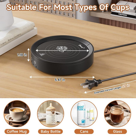 Trivoxia 36W Mug Warmer, 3 Temperature Settings, Auto Shut Off (2-12H), Max 176°F, Wood Grain Design with Ambient Light,Ideal Gift for Home & Office (Black)